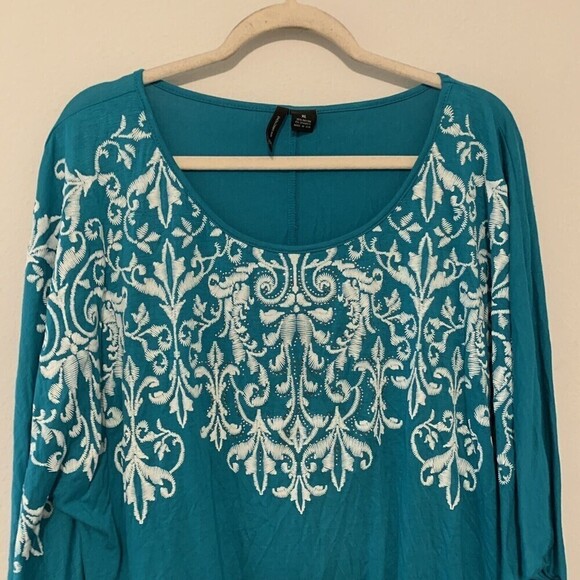 New Directions Womens Size XL Multicolor Paisley Print Smocked Hem Blouse - Picture 2 of 5